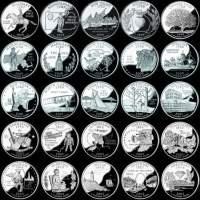 Коллекция 25-центовых монет территорий США в альбоме