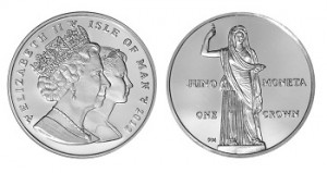 Богиня Юнона на монетах Острова Мэн